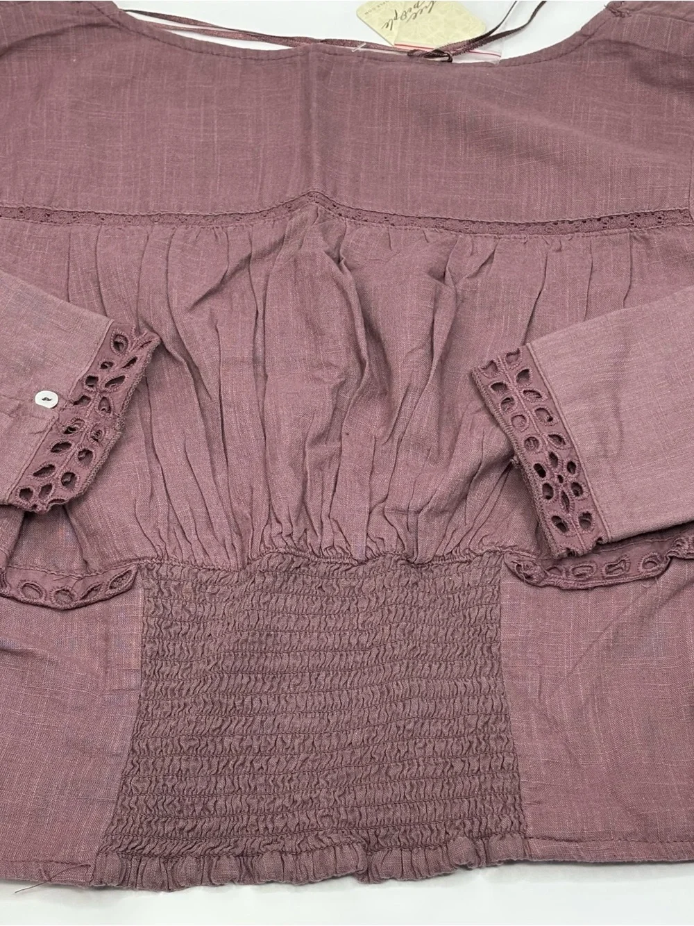 Free People Dusty Mauve Sweetheart Neckline Tiny Button Front Top Small NEW +Tag